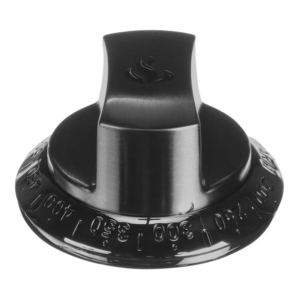 A black plastic American Range oven thermostat knob with numbers and letters.