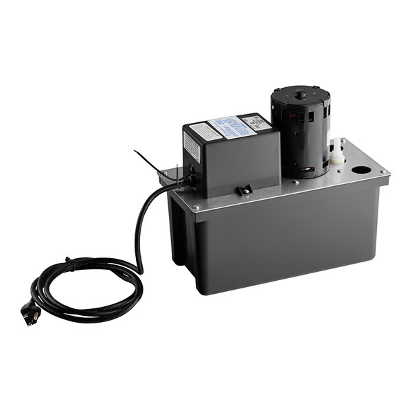 A black Little Giant automatic condensate pump with a black cord.