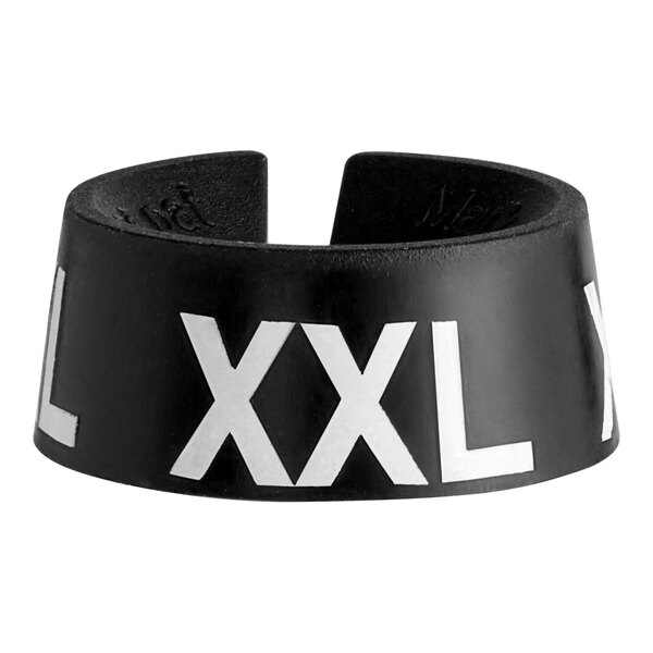 A black ring with white letters that say "XXL"