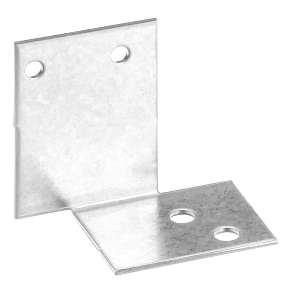 A pair of metal brackets with holes on the side.