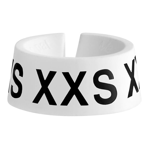 A white ring with black letters that say "XXS"