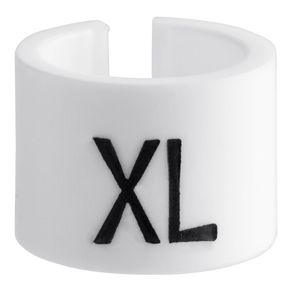A white ring with black letters that say "XL"