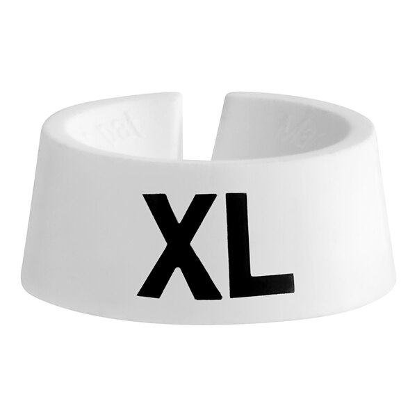 A white ring with black letters that say "XL"