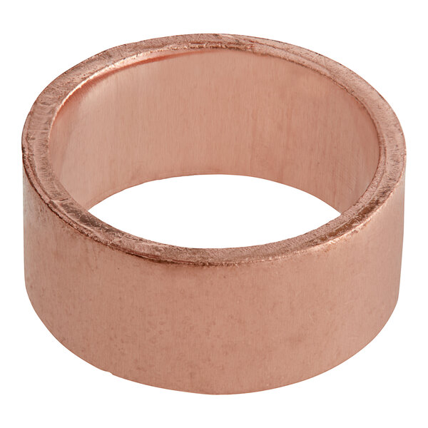 A close-up of a Sioux Chief PowerPEX copper crimp ring with a flat edge.