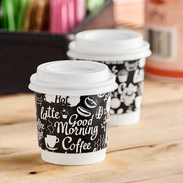 Choice 4 oz. Coffee Break Print Smooth Double Wall Paper Hot Cup and Lid - 100/Pack