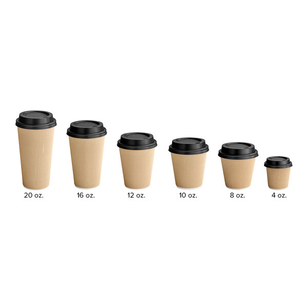 Choice 8 oz. Double Wall Ripple Kraft Paper Hot Cup and Black Lid - 100 ...