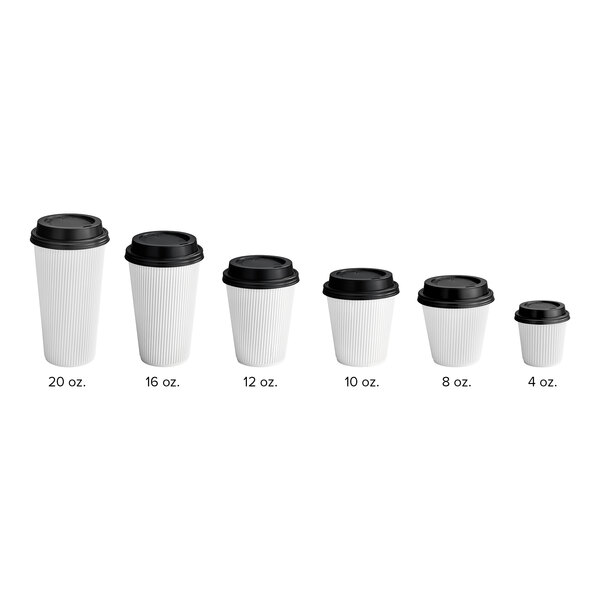 Choice 8 oz. Double Wall Ripple White Paper Hot Cup and Black Lid - 100 ...