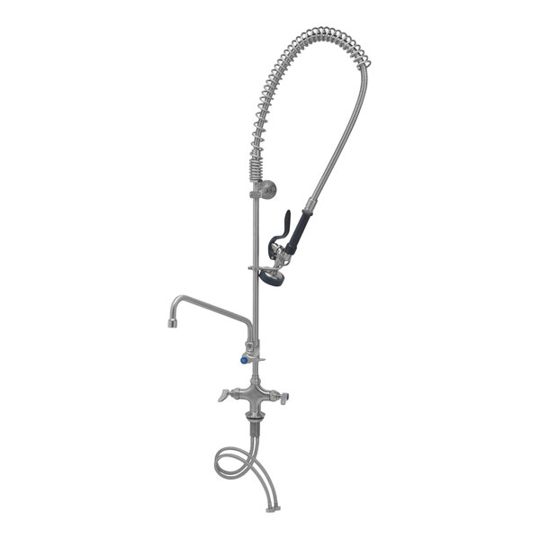 Eversteel by T&S S-0113-A14-B Deck Mount Mixing Faucet with 14" Swing Nozzle and Pre-Rinse Unit with 8" Adjustable Centers and 1.15 GPM Spray Valve