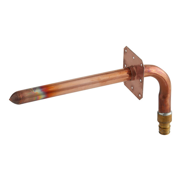 A copper pipe with a Sioux Chief PowerPEX brass elbow attached.