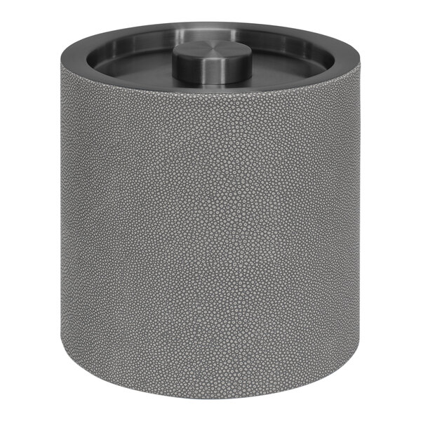 A Room360 grey faux shagreen ice bucket with a matte black lid.