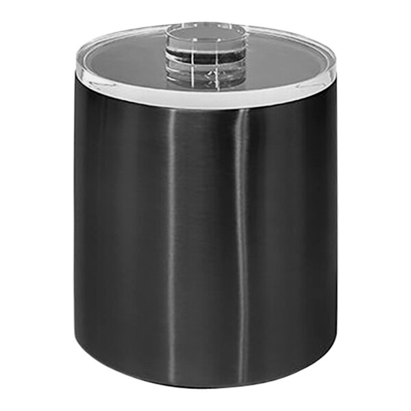 A matte black stainless steel cylinder with a clear lid.