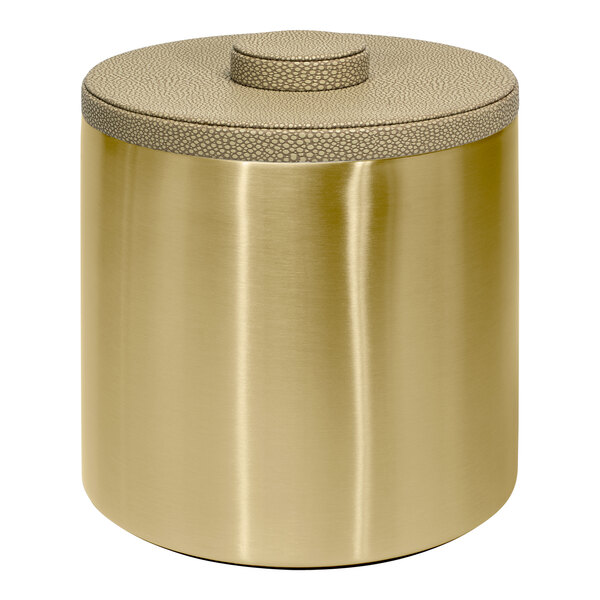 A gold stainless steel ice bucket with a lid.