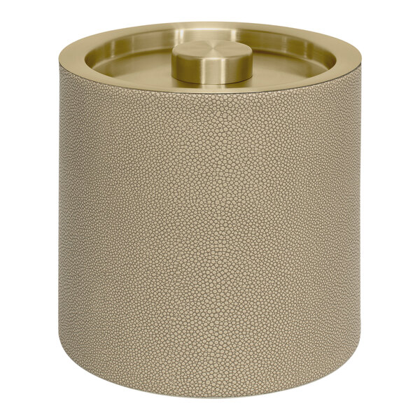 A Room360 Dune Faux Shagreen ice bucket with a matte brass lid.