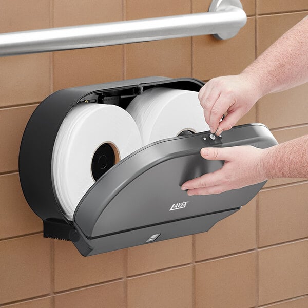 Lavex 9" Double Roll Jumbo Toilet Tissue Dispenser with 12 Toilet Paper Rolls