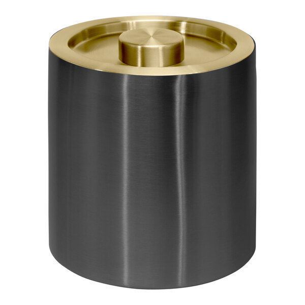A black and gold metal cylinder with a round top.