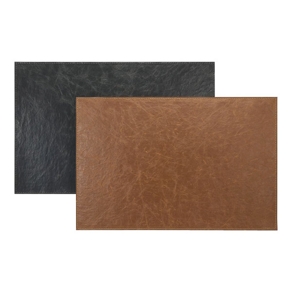 A black rectangular faux leather liner with a white border on one side and brown on the other.