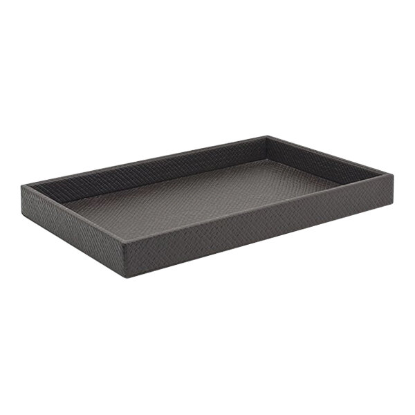 A brown rectangular Room360 Java faux pandan tray with a black finish.