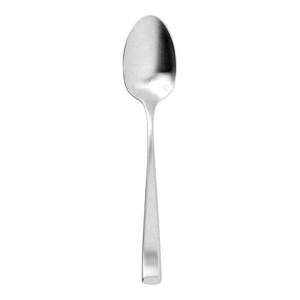 A close-up of a silver Chef & Sommelier Harper dinner spoon with a white background.