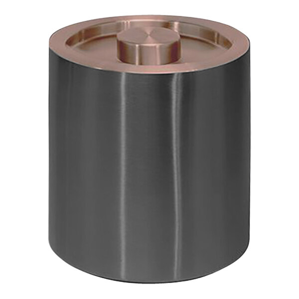 A matte black stainless steel cylinder with a rose gold round lid.
