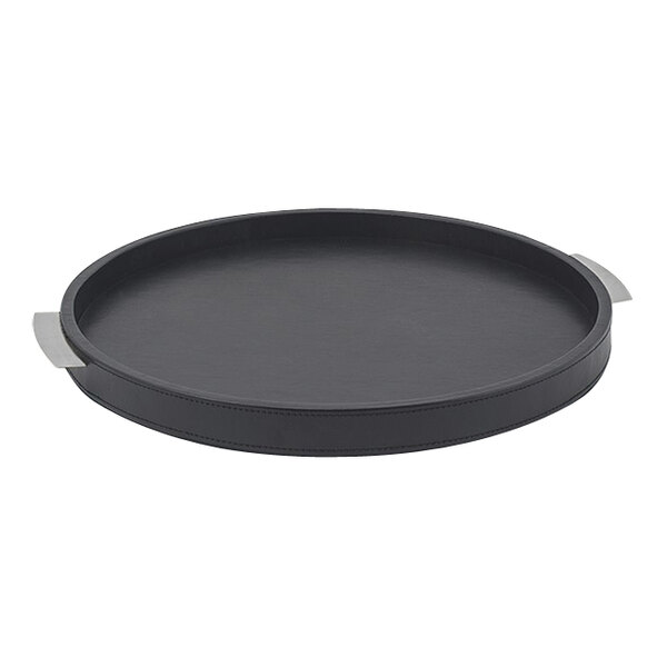 room360 London 15" Black Faux Leather Round Tray with Handles RRT020BKL20 2/Case