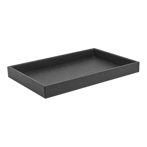 A black rectangular Room360 Java tray with a handle.