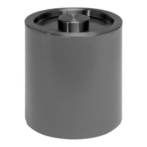 A round gray metal cylinder with a round top.