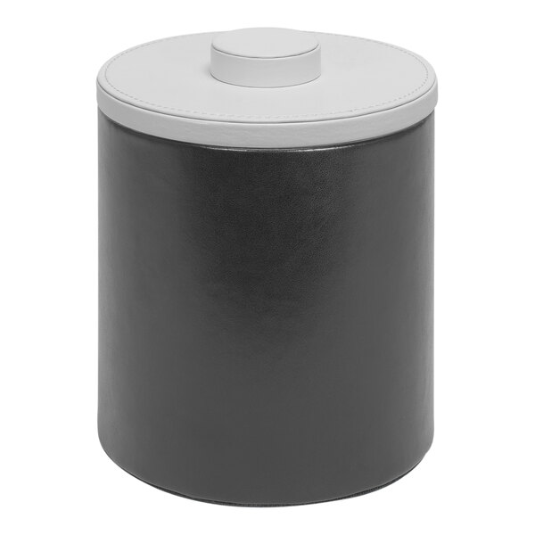 A black and white container with a white lid.