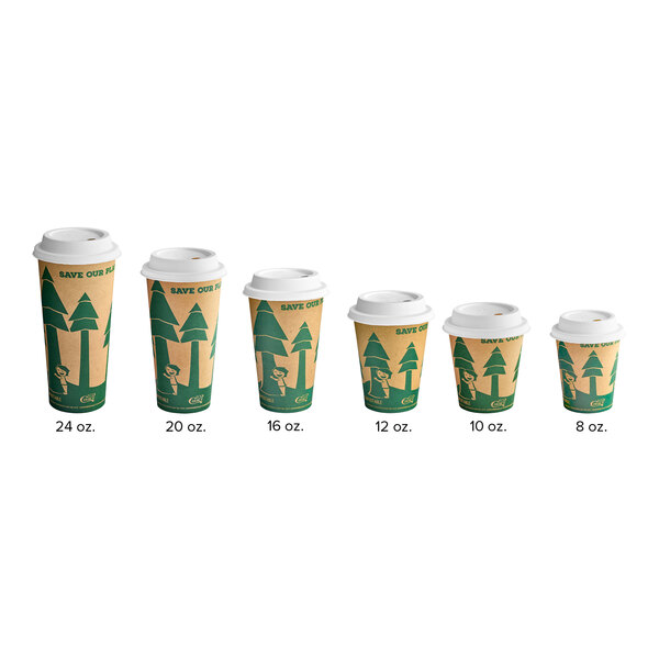 EcoChoice 16 oz. Kraft Tree Print Hot Cup and Sugarcane Lid - 50/Pack