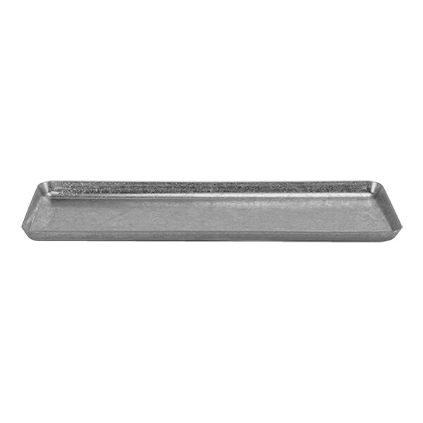 A Room360 Asheville rectangular stainless steel amenity tray with a rectangular design.
