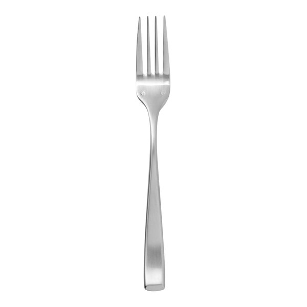 A close-up of a Chef & Sommelier Harper stainless steel dinner fork with a silver handle.