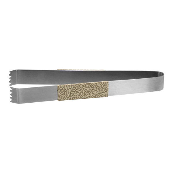 Stainless steel tongs with a faux shagreen dune handle.