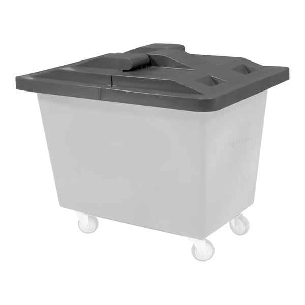 A grey hinged lid for a Royal Basket Trucks poly bin.