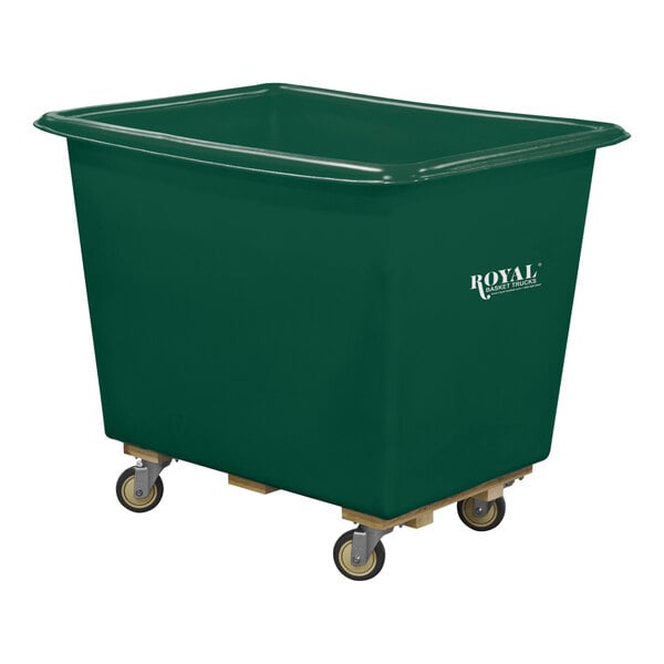 A large green plastic bin on wheels.