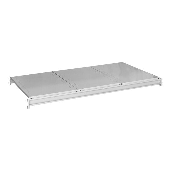 A light gray Hallowell steel shelf level with steel decking.