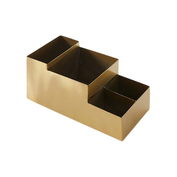 An American Metalcraft matte gold stainless steel box with three compartments.