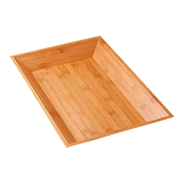 An American Metalcraft rectangular bamboo serving tray with handles.