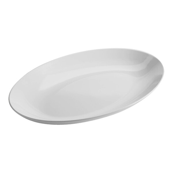 An American Metalcraft white oval melamine platter on a white background.