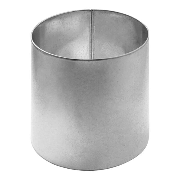 A silver metal cylinder with a thin band.
