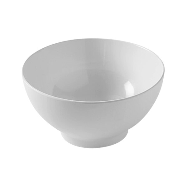 An American Metalcraft white melamine noodle bowl with a black circle inside.