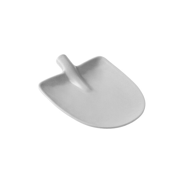 An American Metalcraft shadow gray melamine shovel platter with a white shovel on a white background.