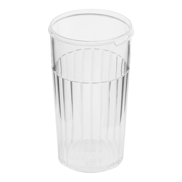 An American Metalcraft clear plastic shaker base with a clear rim.
