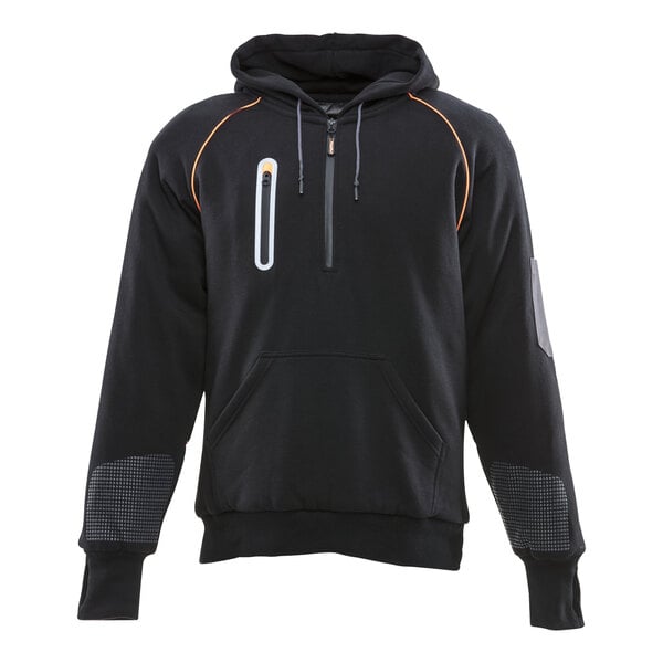 A black RefrigiWear PolarForce insulated sweatshirt with orange accents.