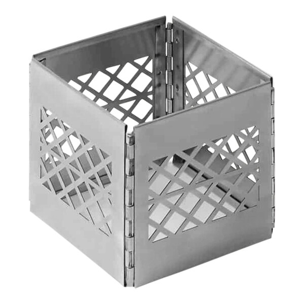 An American Metalcraft stainless steel collapsible milk crate riser with a grid pattern.