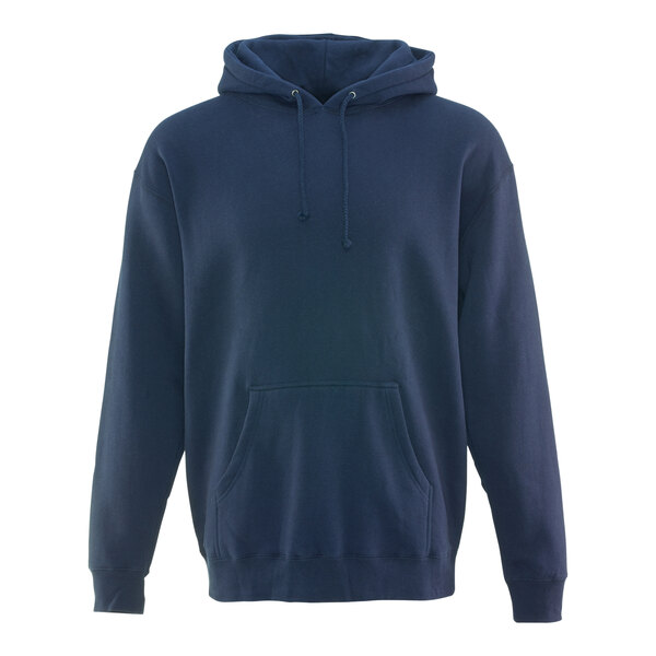 A navy blue RefrigiWear hooded sweatshirt.