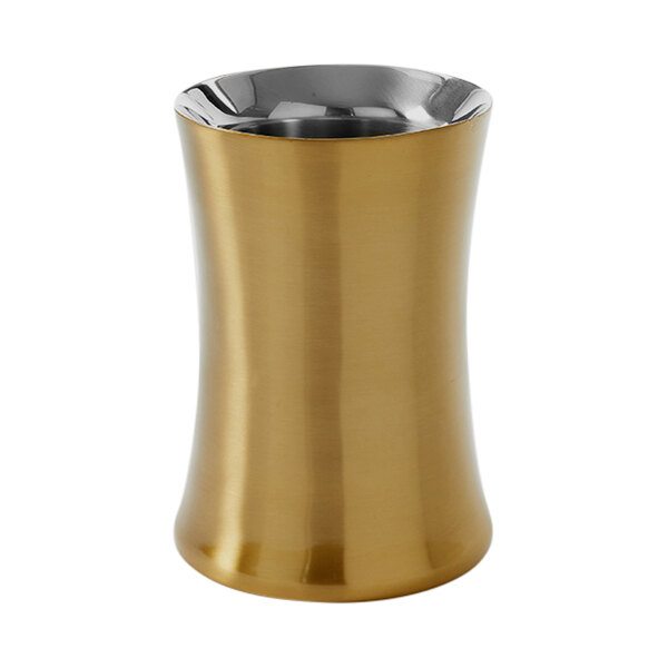 An American Metalcraft satin gold stainless steel double wall wine chiller on a table.