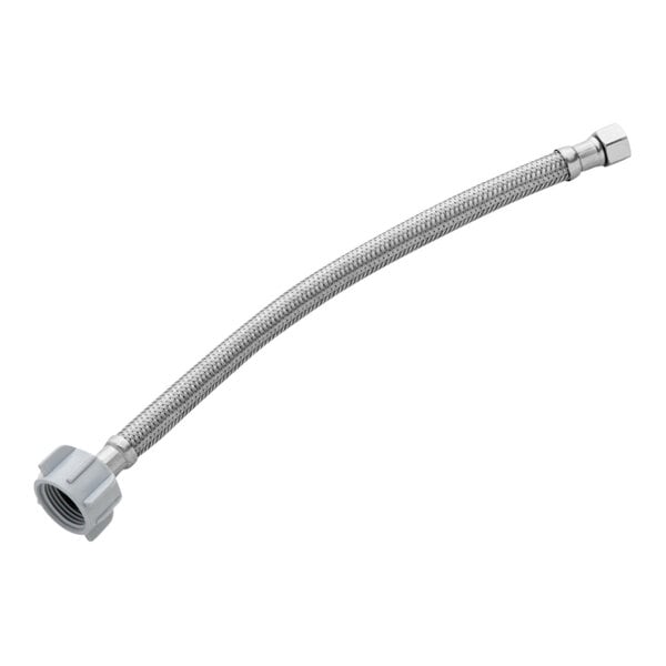 A long silver flexible Oatey stainless steel toilet supply line with a nut.