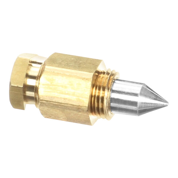 A brass Henny Penny liquid propane pilot orifice inlet fitting with a metal tip.