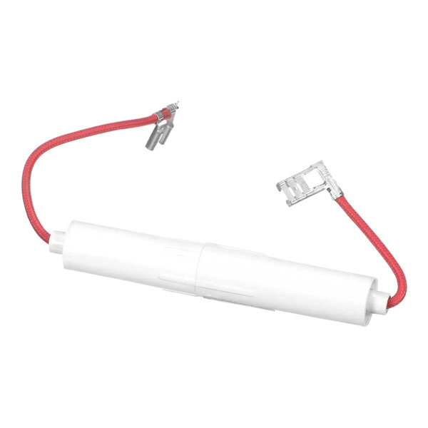 A white tube with red wires.