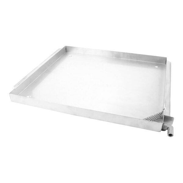 A stainless steel Alto-Shaam drip pan with a handle.
