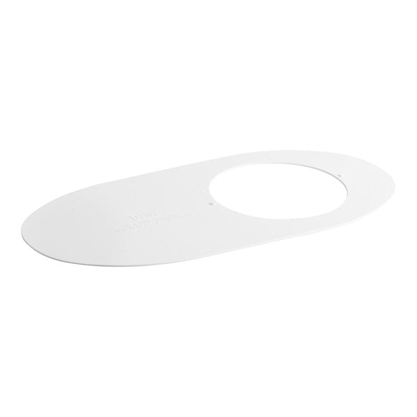A white plastic round toilet base plate with a hole in the middle.